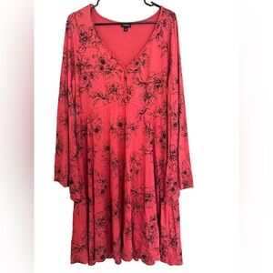 Torrid Boho Floral Jersey Dress Bell Sleeves V-Neck Fit & Flare Sz 1